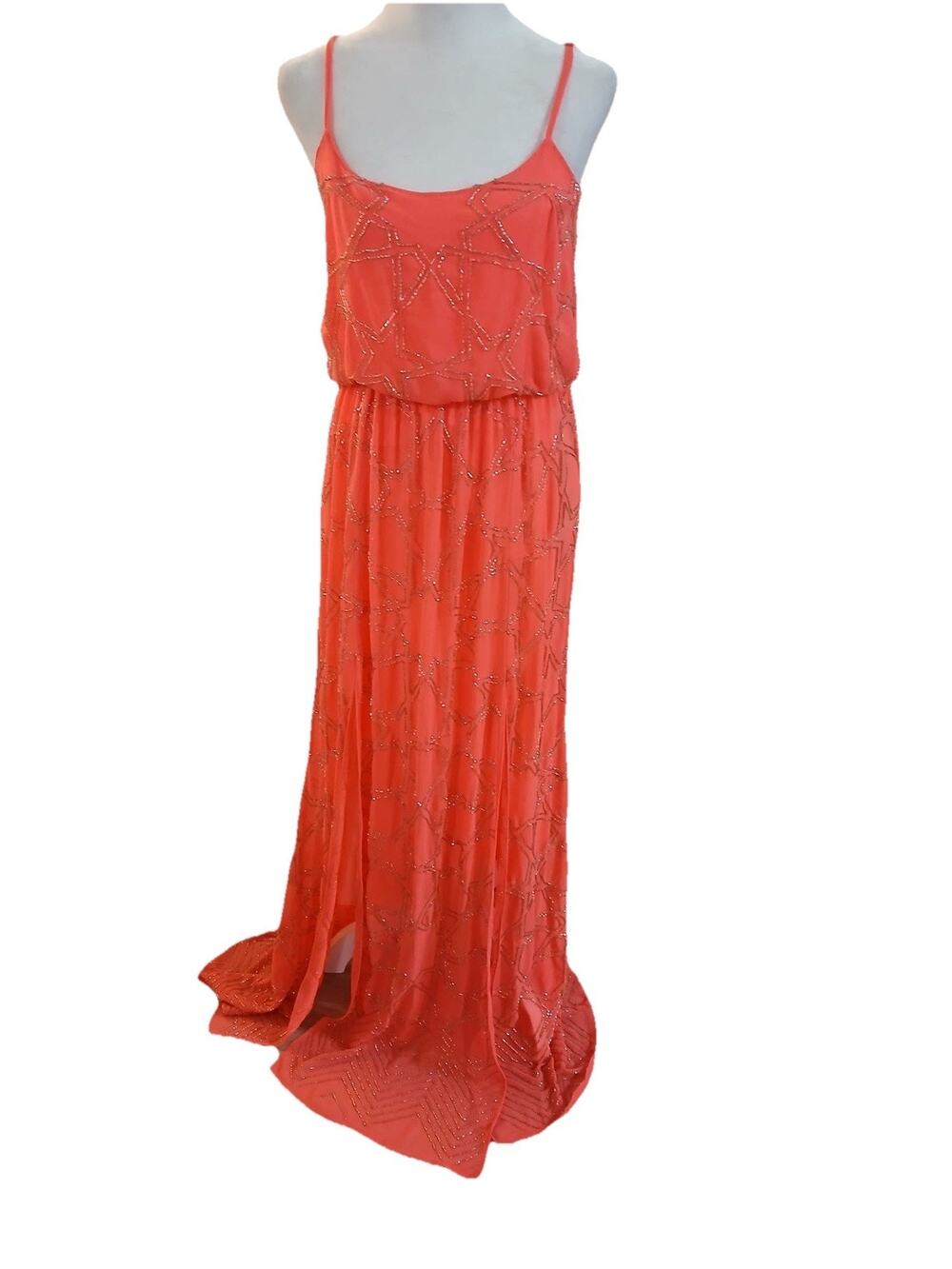 Needle & Thread Coral Beaded Maxi Dress US 4 UK 8 Hand Embellished Evening Gown